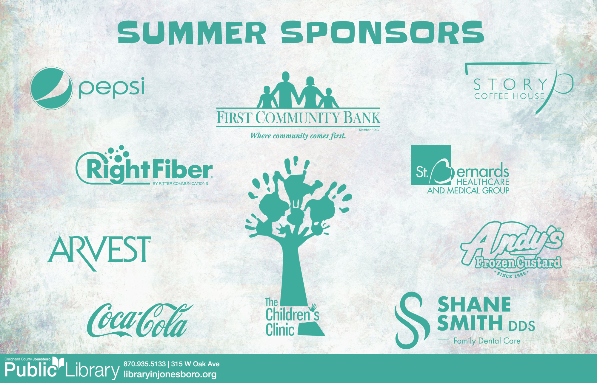 An image showing the logos of all of CCJPL's 2023 Summer Sponsors